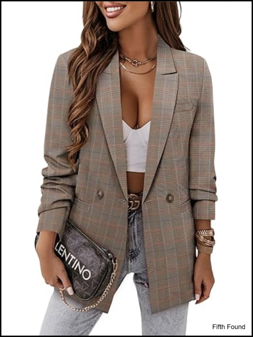 Women's Business Casual Blazer Jacket with Lined Notch Collar Work Suit Jacket